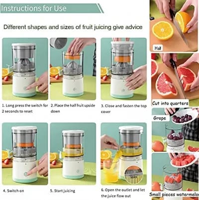 Portable Rechargeable Juice Mixer & Smoothie Maker – 6 Blades High-Speed Mini Juicer for Fruits, Shakes & Gym Use (with Extra Lid)